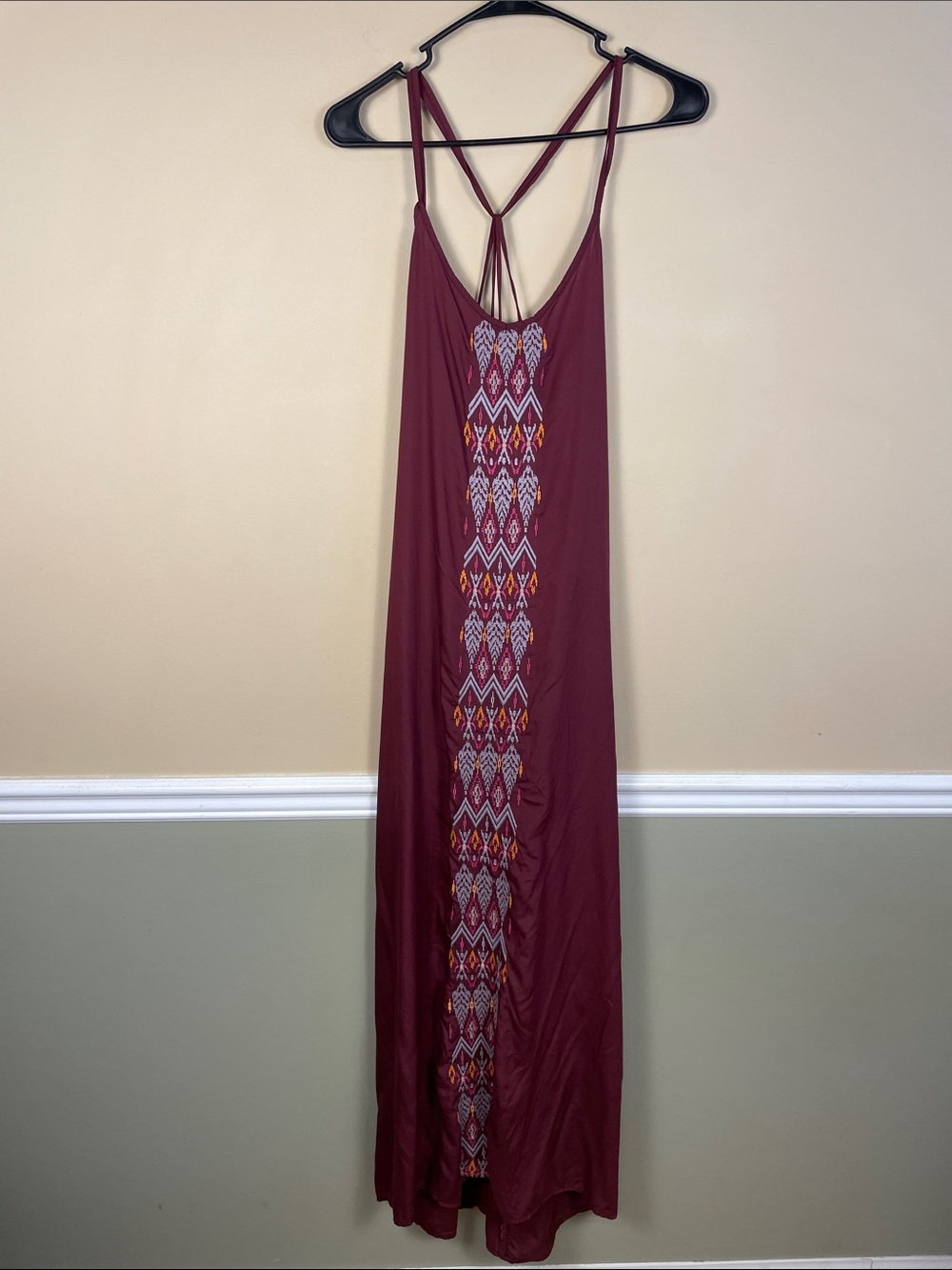 Prana Women’s Autumn Geometric Embroidered Black Cherry Boho Tank Maxi Dress